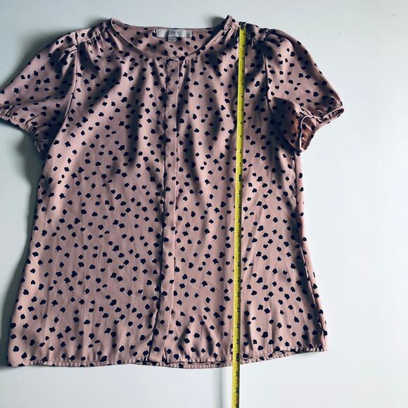 Ann Taylor LOFT SZ S Jagged Dots Career Top Blouse Pink Animal Print - Picture 6 of 9